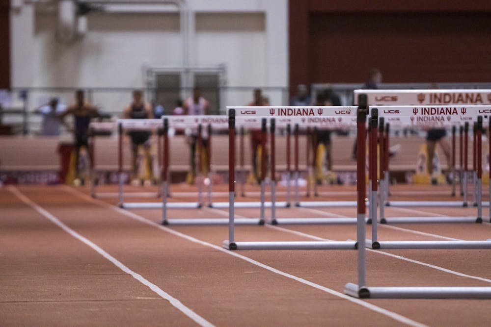 <p>The IU track at Gladstein Fieldhouse is pictured on Jan. 21, 2022. Indiana won six events at the Louisville Invitational over the weekend.</p>