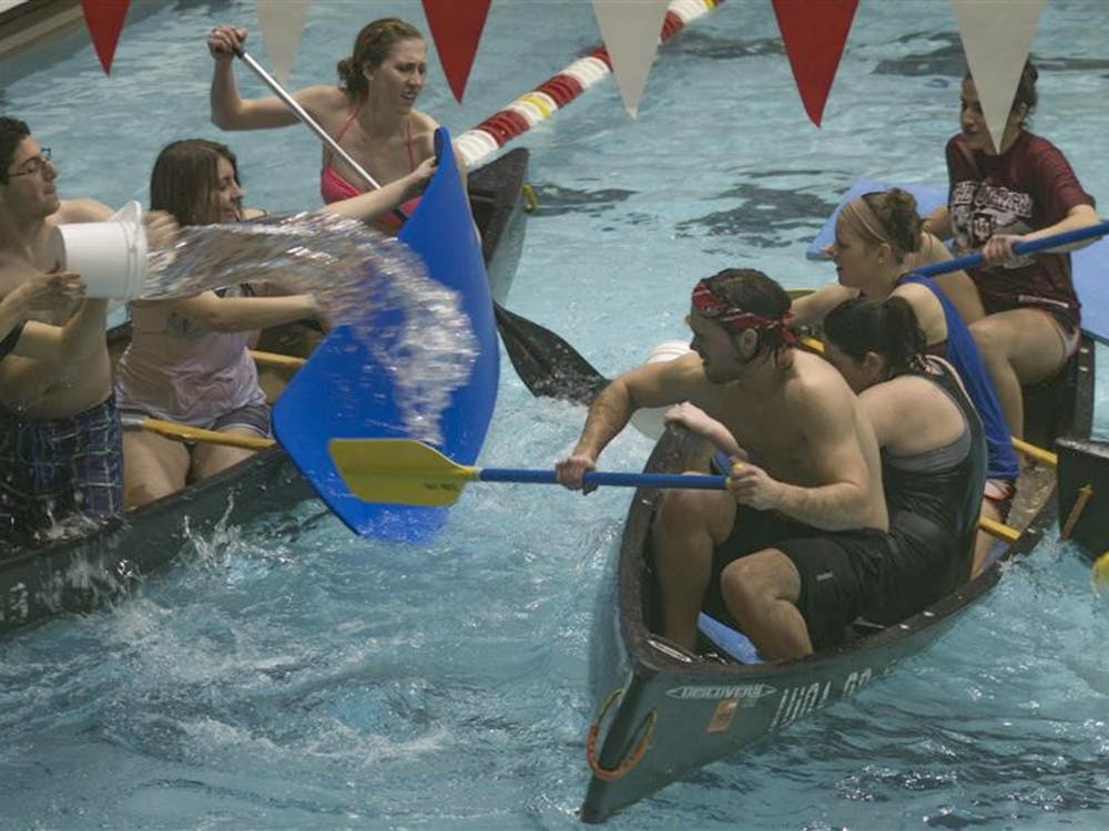Students play competitive battleship in the pool Feb. 9, 2014, at the Student Recreational Sports Center.  Spring 2023 intramural sports registration opens up on Jan. 9, 2023 and closes on Jan. 23, 2023.