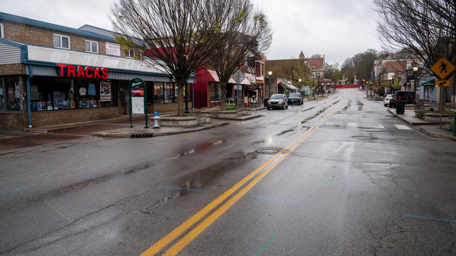 A near-empty Kirkwood Avenue is pictured. IU experts said COVID-19 has been difficult on the economy and predict that it will be especially hard on small businesses and the hospitality industry.