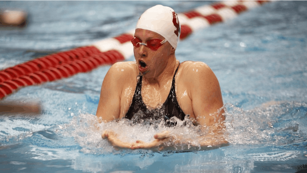 Senior Lilly King swims the breaststroke Nov. 17 at Counsilman Billingsley Aquatic Center. King placed first in her heat.