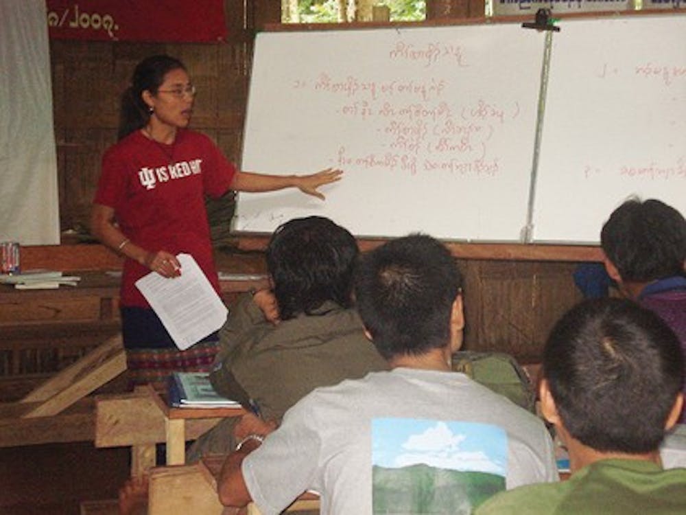 COURTESY PHOTOAye Hla Phyu, a third year Ph.D. student in political science and law, teaches a course near the Thailand-Burma border last summer. She is one of many Burmese students at IU who want to use their education to work for independence in Burma.