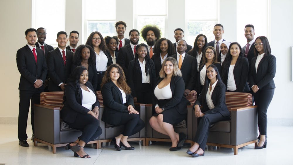 Current members of the Mu Beta Lambda Business Fraternity pose for a photo in 2019. The fraternity was founded on February 17, 2012, and became the first minority-based business fraternity in the nation.