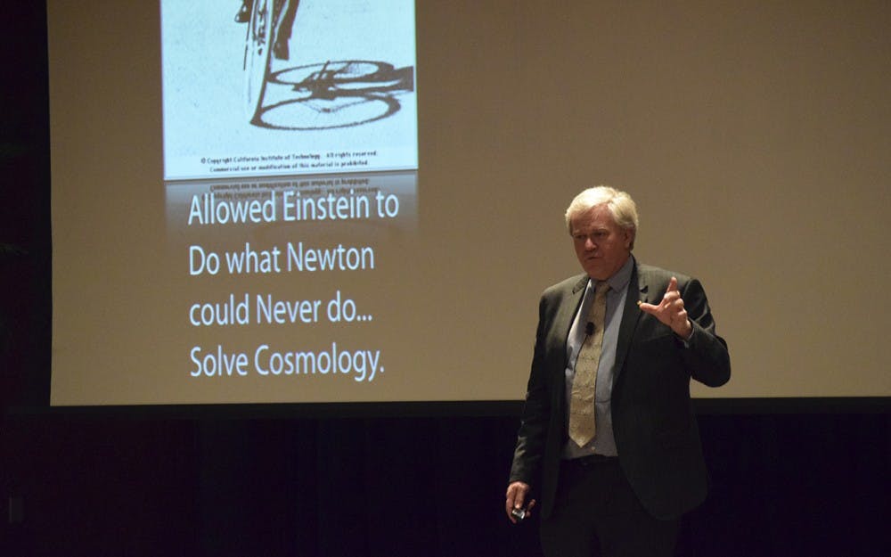 Nobel Prize laureate Brian Schmidt speaks in the Whittenberger Auditorium in the IMU, Wednesday night. Schmidt's talk, "The Accelerating Universe", is about his research regarding how fast the universe is expanding.