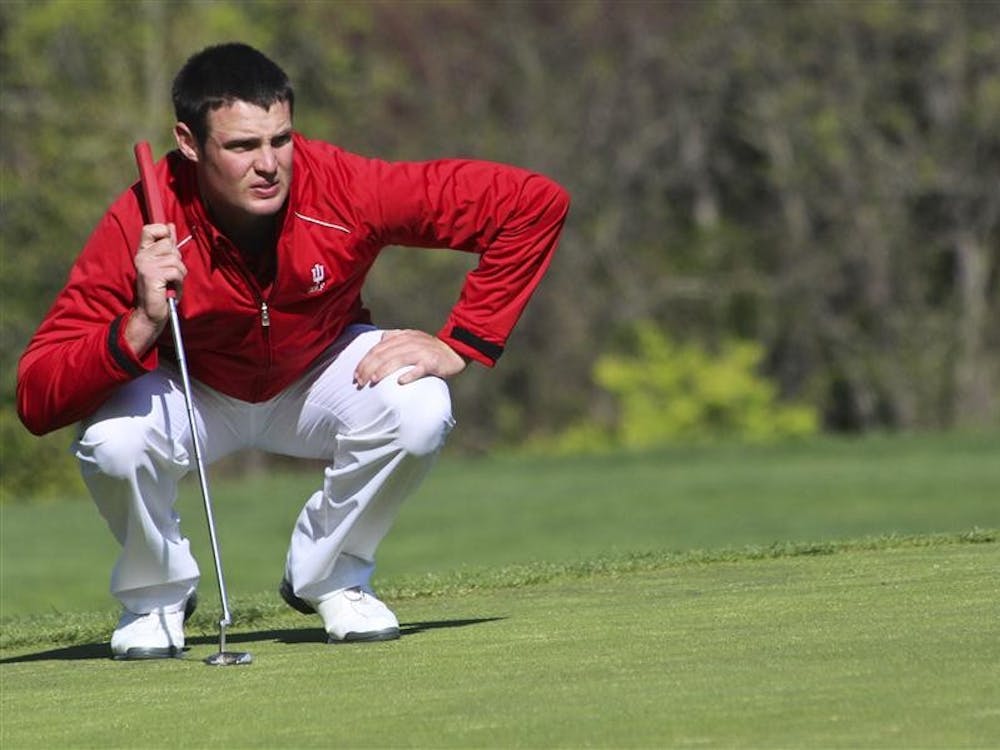 Junior John Beringer lines up a putt during his round at the NYX Hoosier Invitational on Sunday at the IU Golf Course. IU finished in third place.