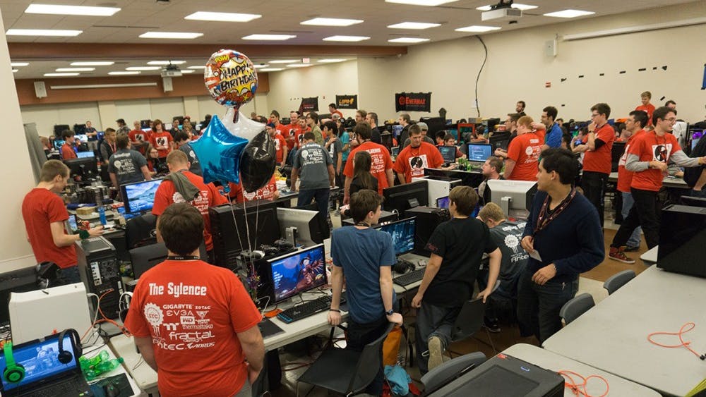 Participants at LAN War 33 wait for the results of a raffle. The organization raffled off $15,000 in gaming equipment.