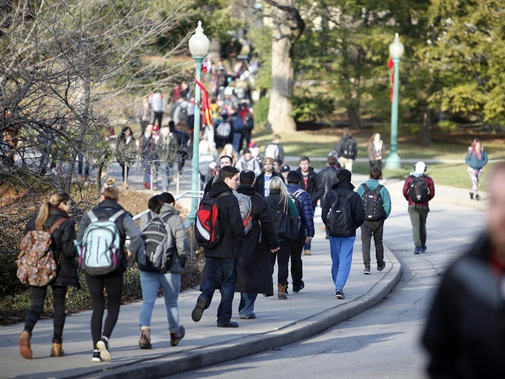 IU students walk on campus in-between classes. The U.S. News and World Report recently gave IU Online programs high rankings.