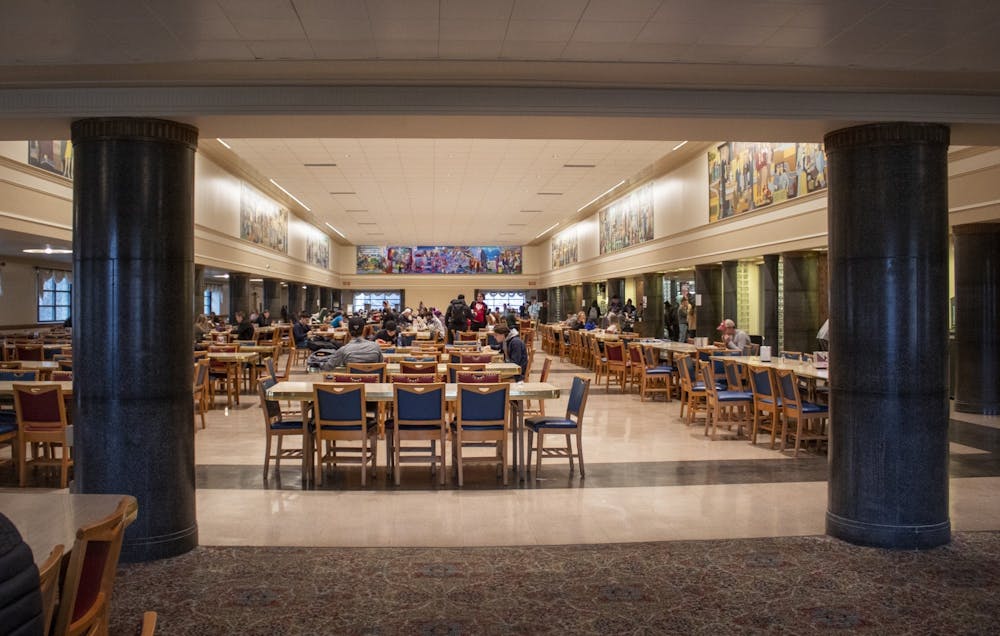 <p>The Wright Dining Hall is seen Jan. 15, 2023, inside of the Wright Quad. The project to renovate Wright Quadrangle is entering its first construction phase.</p>