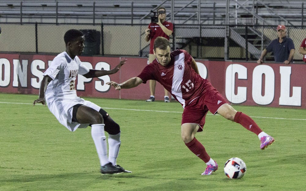 Sophomore defender Andrew Gutman recieves the ball in Tuesday evening's 2-0 victory over IUPUI at Bill Armstrong Stadium.