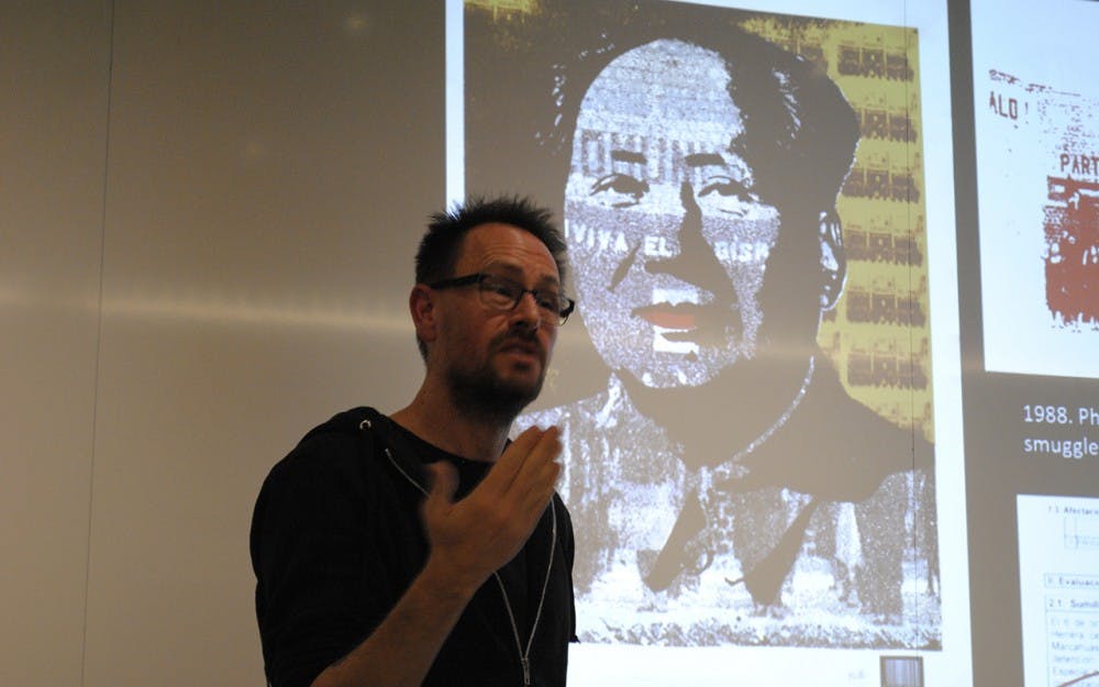 Shane Greene, an associate professor at IU and an anthropologist, recently wrote a book called “Punk and Revolution” on the subject of the punk movement in Peru during the Cold War. He is explaining the different interpretations this image of Mao Zedong had for people in that time.