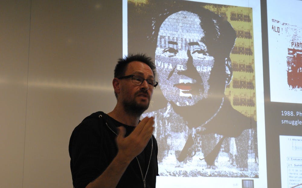 Shane Greene, an associate professor at IU and an anthropologist, recently wrote a book called “Punk and Revolution” on the subject of the punk movement in Peru during the Cold War. He is explaining the different interpretations this image of Mao Zedong had for people in that time.