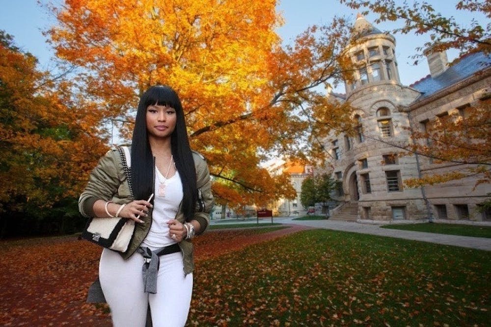 <p>Nicki Minaj is seen edited onto a photo of IU&#x27;s campus. Edited photos of Minaj have become a niche favorite for followers of the @iubarbz Instagram account.</p>