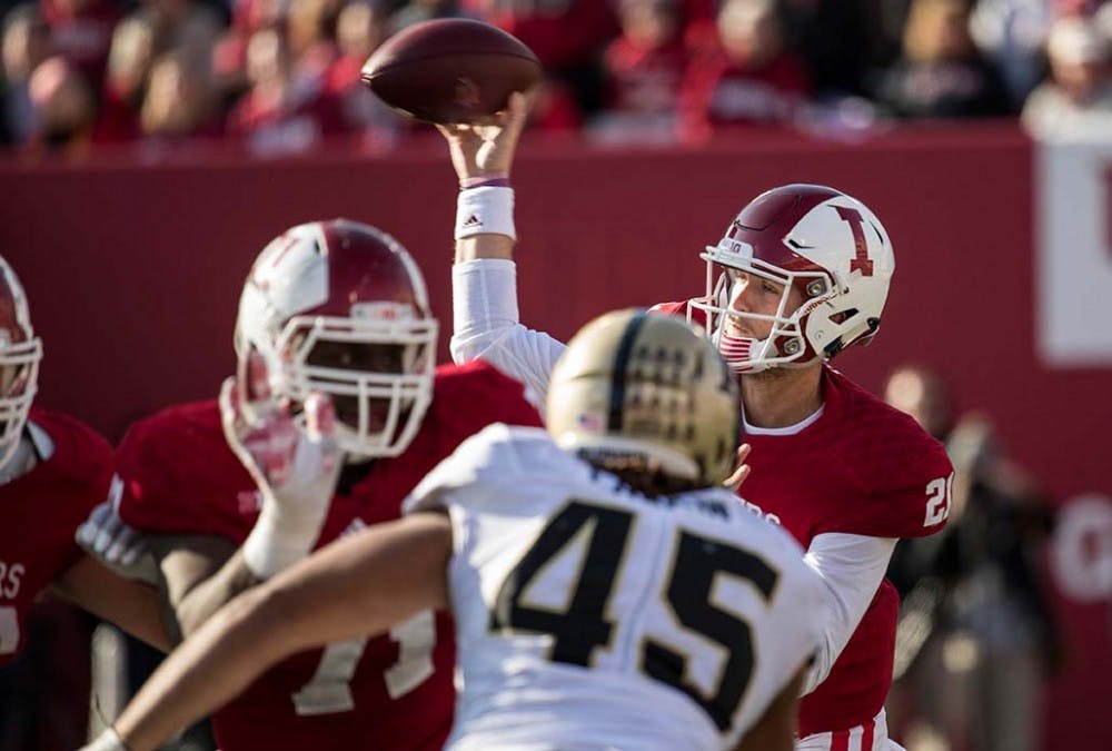 Junior quarterback Richard Lagow throws the ball during the second half against Purdue on Saturday at Memoiral Stadium.