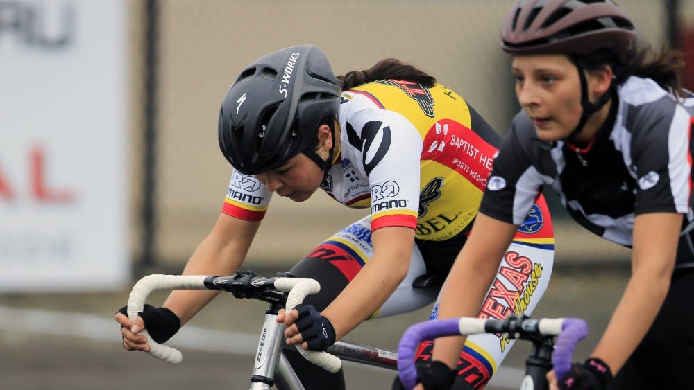 Two women race in heat six during the Individual Time Trials for Little 500. Little 500 qualifiers competed Wednesday to prepare for the races April 20 and 21.&nbsp;