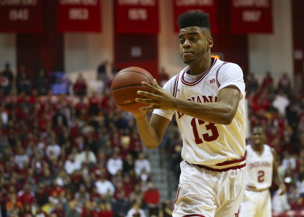 Then-sophomore forward Juwan Morgan, now a junior, makes a pass during a 2017 game against Rutgers. Morgan is expected to increase his offensive presence this season for the Hoosiers.