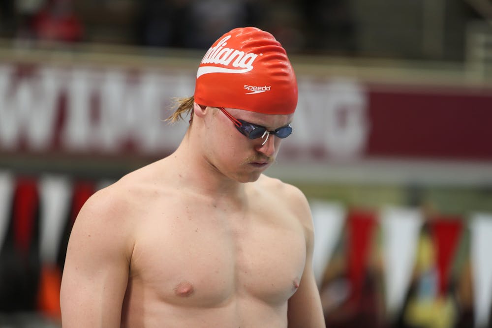 Then-junior swimmer Brendan Burns takes a deep breath Jan. 14, 2022, in the Counsilman-Billingsley Aquatics Center. Burns and sophomore diver Tarrin Gilliland were named recipients of the 2021-2022 IU Athlete of the Year awards. 