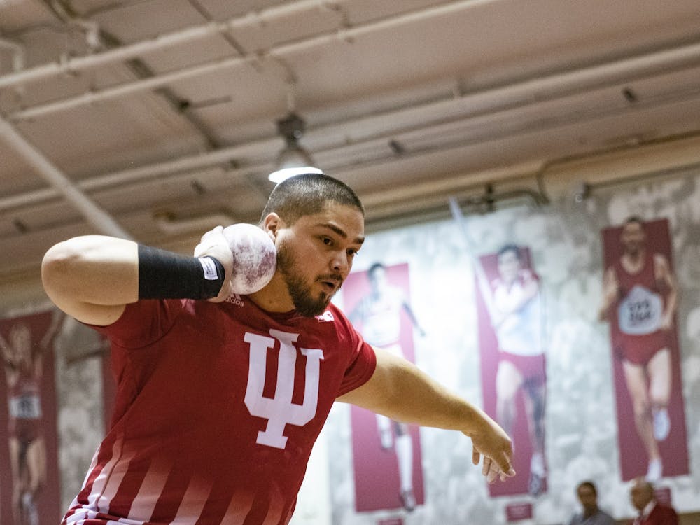 Senior thrower Willie Morrison throws during Hoosier Hills on Feb. 14 in Gladstein Fieldhouse. IU will compete in the Big Ten Indoor Championships on Friday and Saturday in Geneva, Ohio.