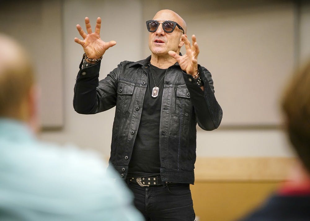 <p>Drummer Kenny Aronoff reveals life stories, discusses music theory and shares tips on professionalism in the music industry during his meet and greet hosted by Project Jumpstart on Saturday morning in the Musical Arts Center. Project Jumpstart is a student-led initiative in the Jacobs School of Music that aims to teach music students entrepreneurial skills to take charge in their future careers in the music industry.</p>