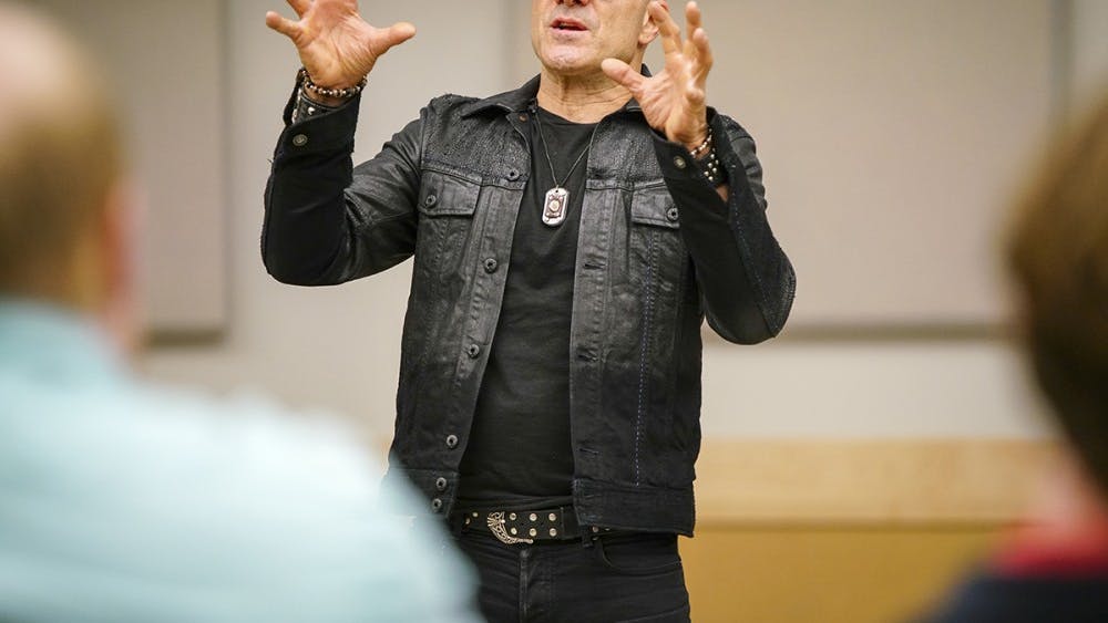 Drummer Kenny Aronoff reveals life stories, discusses music theory and shares tips on professionalism in the music industry during his meet and greet hosted by Project Jumpstart on Saturday morning in the Musical Arts Center. Project Jumpstart is a student-led initiative in the Jacobs School of Music that aims to teach music students entrepreneurial skills to take charge in their future careers in the music industry.