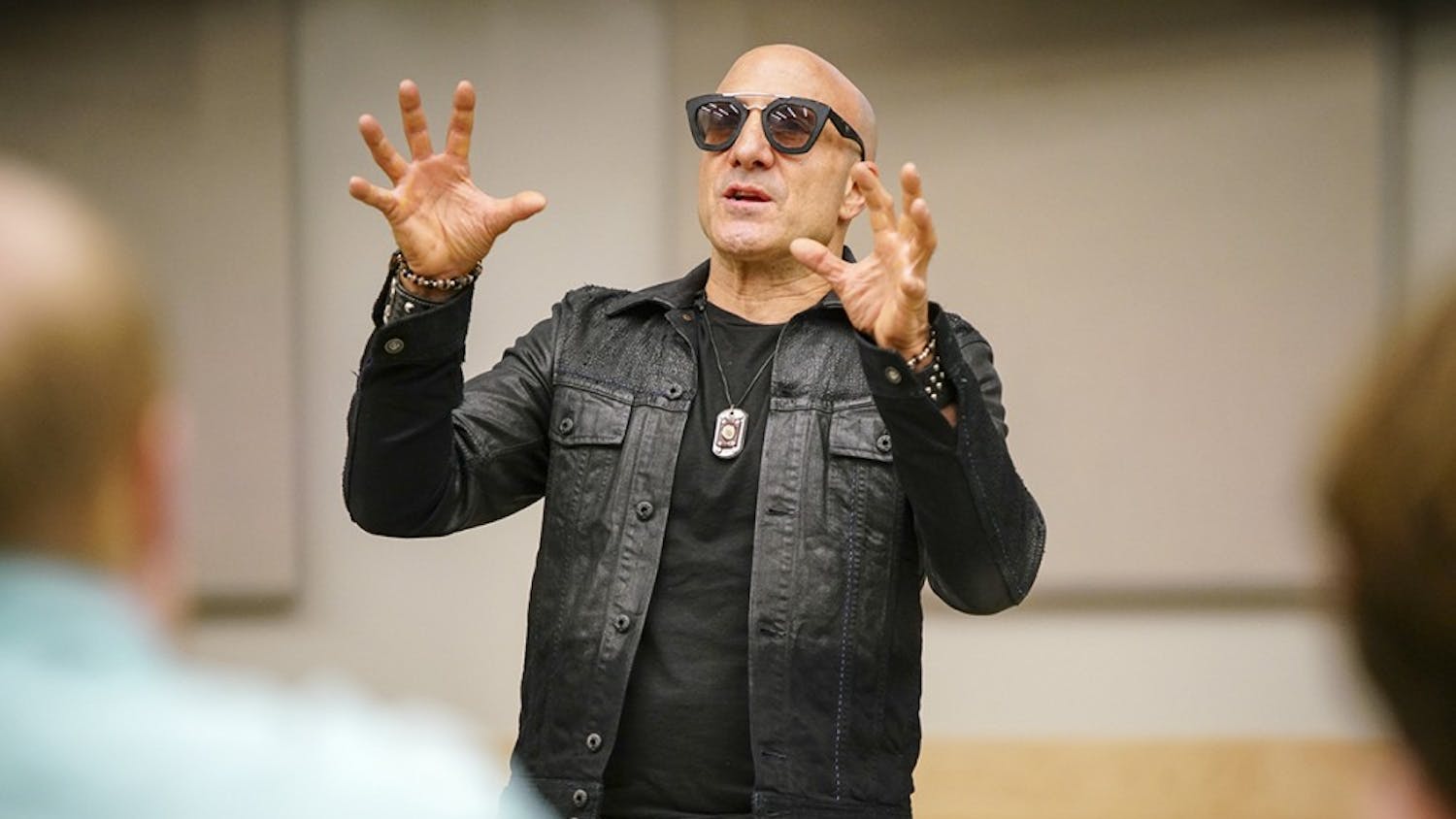 Drummer Kenny Aronoff reveals life stories, discusses music theory and shares tips on professionalism in the music industry during his meet and greet hosted by Project Jumpstart on Saturday morning in the Musical Arts Center. Project Jumpstart is a student-led initiative in the Jacobs School of Music that aims to teach music students entrepreneurial skills to take charge in their future careers in the music industry.