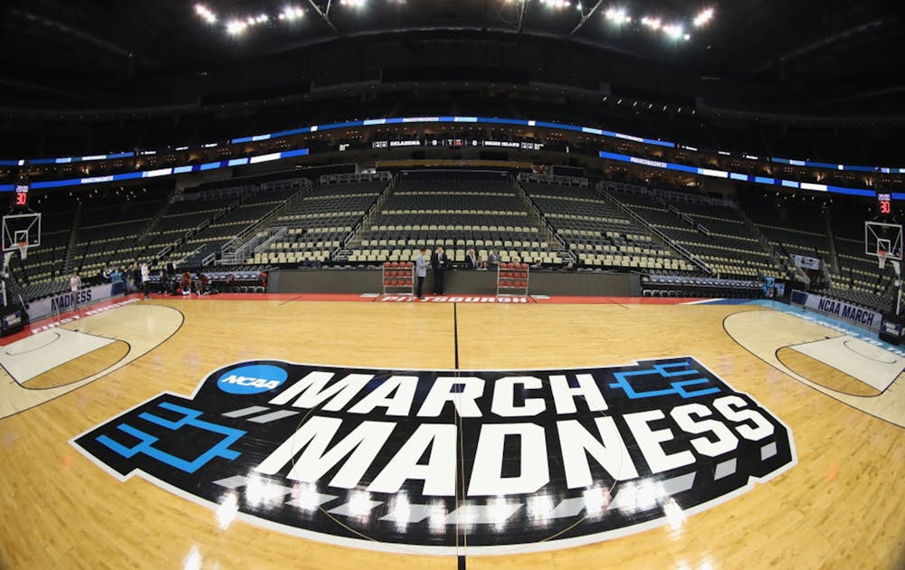 <p>The logo for March Madness is seen before the first round of the 2018 NCAA Men&#x27;s Basketball Tournament at PPG Paints Arena in Pittsburgh.</p>