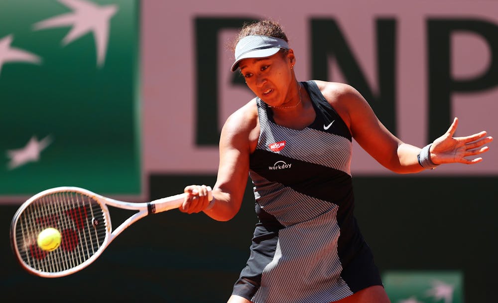 <p>Naomi Osaka of Japan plays a forehand in her First Round match against Patricia Maria Tig of Romania during Day One of the 2021 French Open at Roland Garros on May 30, 2021 in Paris, France. Osaka withdrew from the French Open on May 31.</p>