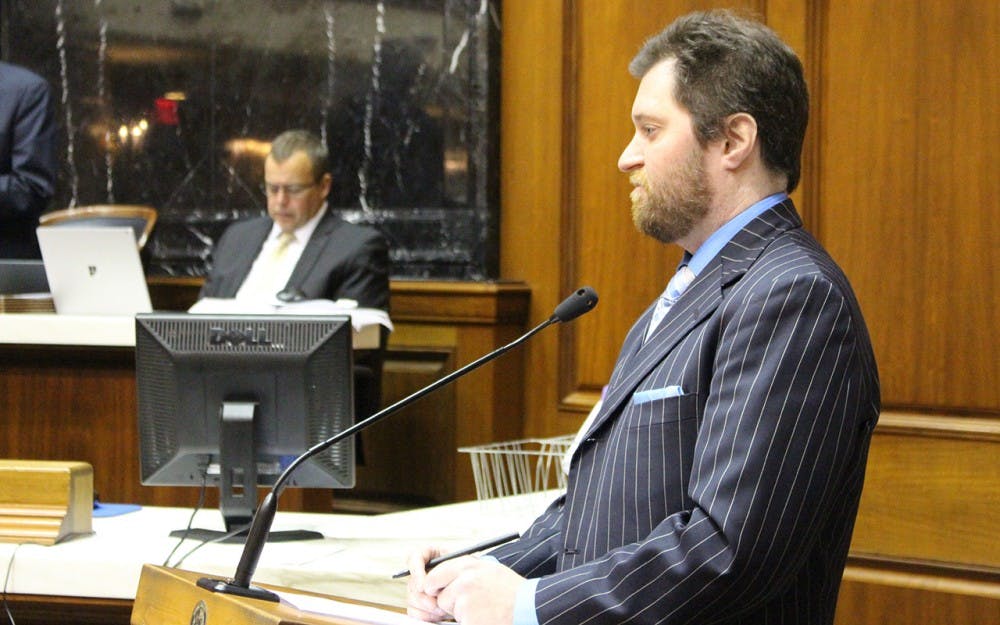 John O’Neal from the Indiana State Teachers Association fields questions during his testimony Tuesday morning. O’Neal testified in opposition to SB 407, which would require information regarding the percentage of teachers who participate in their school district’s union to be published on the IEERB website.