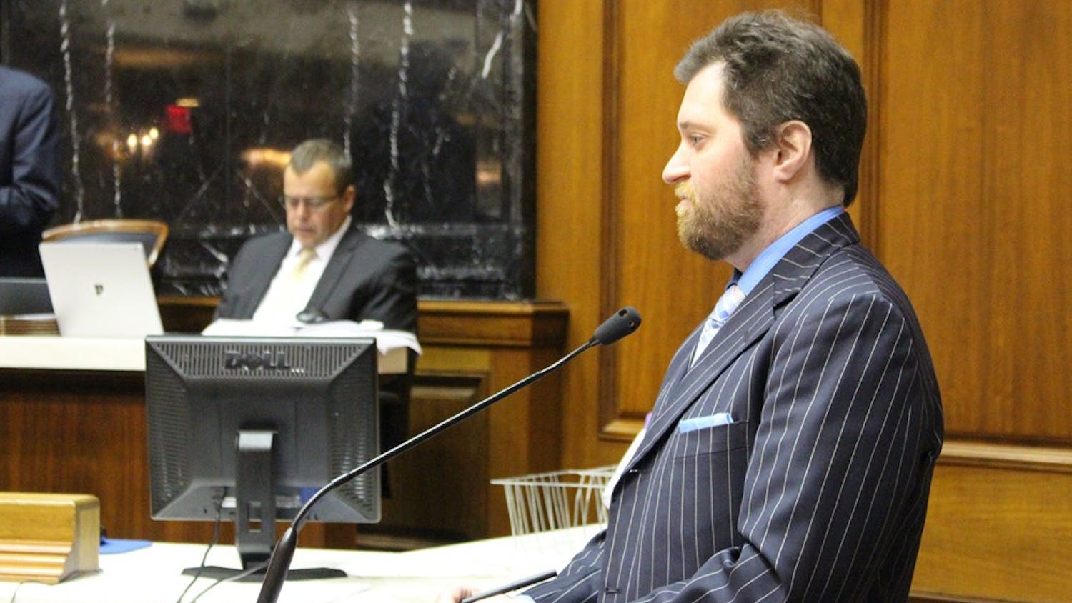 John O’Neal from the Indiana State Teachers Association fields questions during his testimony Tuesday morning. O’Neal testified in opposition to SB 407, which would require information regarding the percentage of teachers who participate in their school district’s union to be published on the IEERB website.