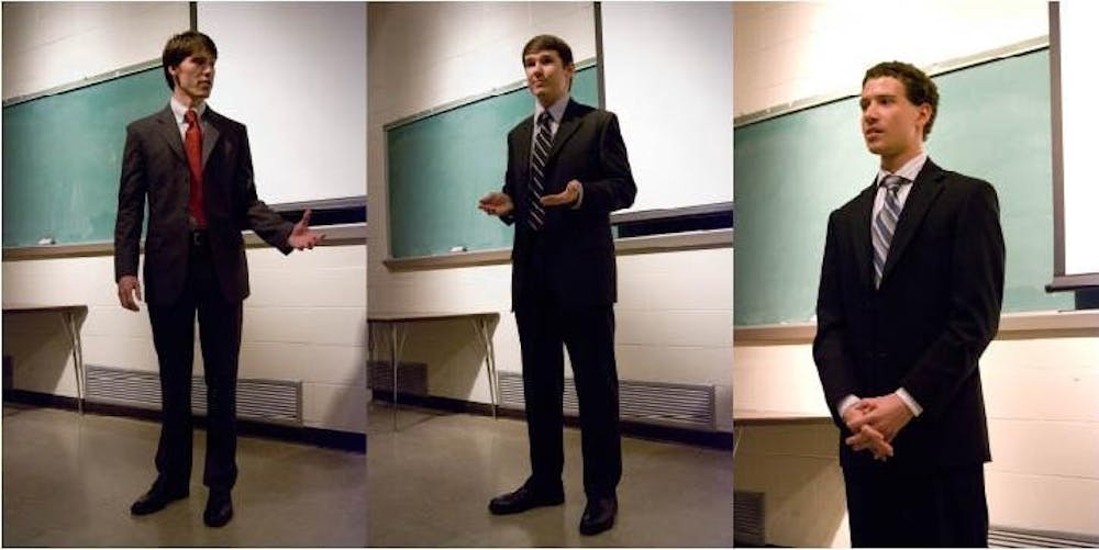 IUSA presidential candidates (from left to right): Peter SerVaas, Btown, Ben Blair, ONE University, Andrew Hahn, Red-Hot