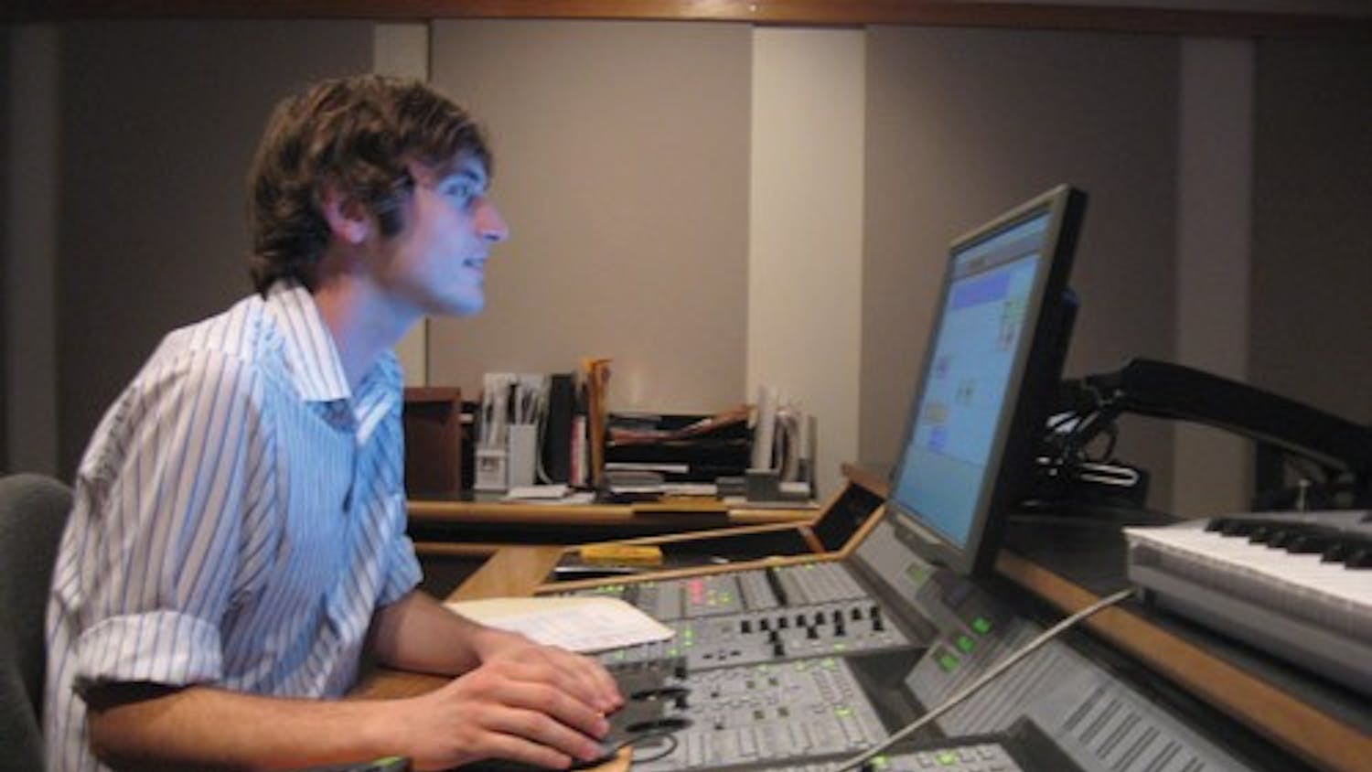 Senior recording arts major Drew Vandenberg uses Pro Tools HD3 to edit an audio project in the Simon Music Center’s state of the art mixing and editing studio, M354.