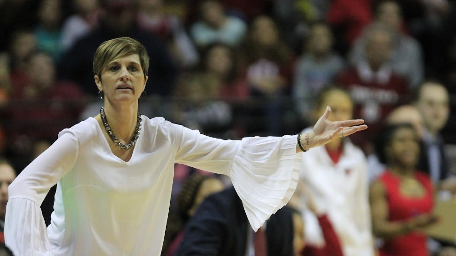 Women's basketball coach Teri Moren calling out to her players during the game against Purdue on Jan. 6 at Simon Skjodt Assembly Hall. The Hoosiers lost to No. 23 Michigan, 84-79.&nbsp;