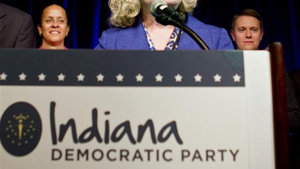 Newly-elected Superintendent of Public Instruction for the state of Indiana Glenda Ritz addresses attendees of the Democratic watch party Tuesday in downtown Indianapolis.