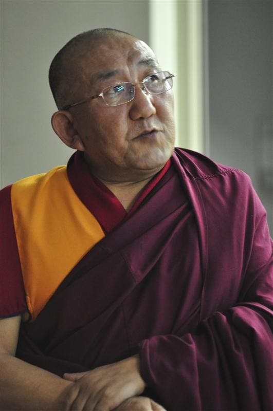 Arjia Rinpoche tells the story of his life Wednesday in Swain Hall East. At two years old, Rinpoche was recognized as the reincarnation of Lama Tsong Khapa's father, thus taking his place as Abbot of the Kumbum Monastery.