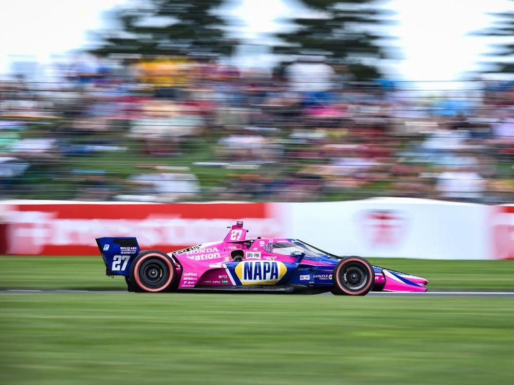 Andretti Autosport driver Alexander Rossi races around the track July 30, 2022,  at the Indianapolis Motor Speedway. Rossi won the Gallagher Grand Prix, earning his first win since 2019 at Road America.