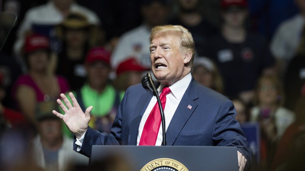 President Trump talks to supporters at a rally Thursday, May 10, in Elkhart, Indiana. Trump met with North Korea's dictator Kim Jong-un on June 12 in Singapore.&nbsp;