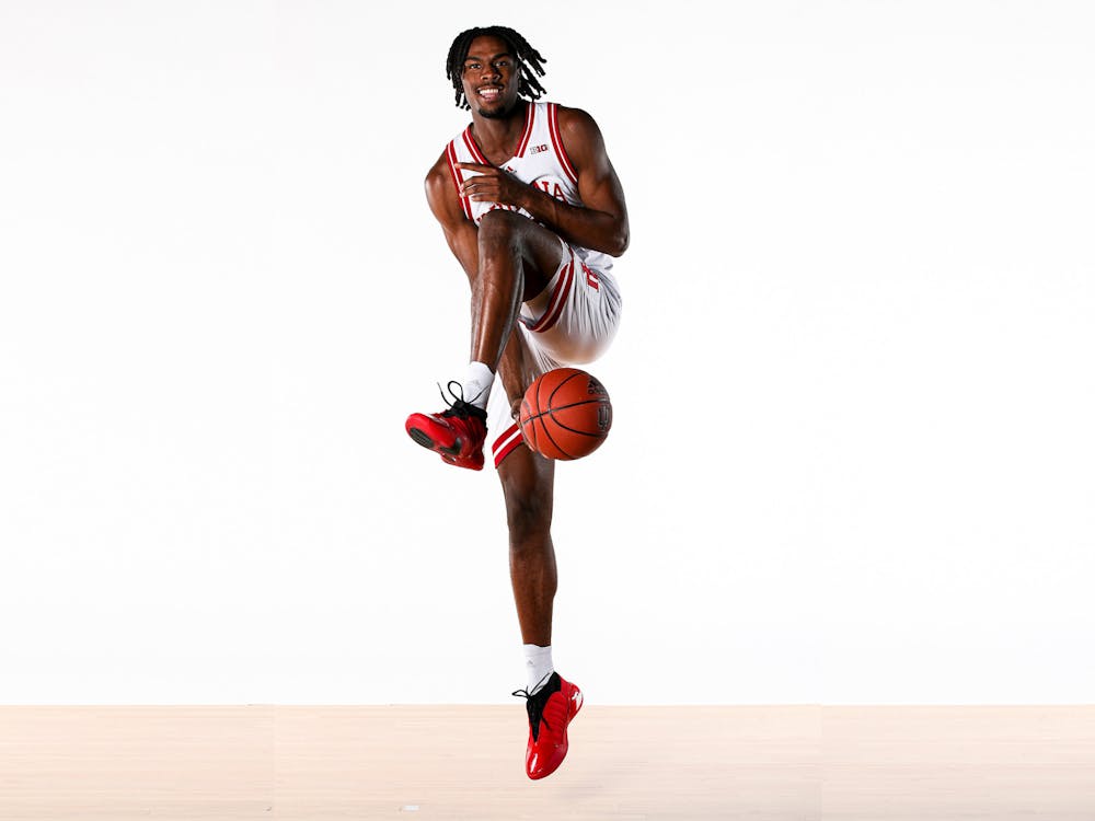 Freshman forward Mackenzie Mgbako poses for a photo. Mgbako was the second-highest rated recruit in program history behind only Romeo Langford and the highest overall commitment of Indiana coach Mike Woodson’s tenure.
