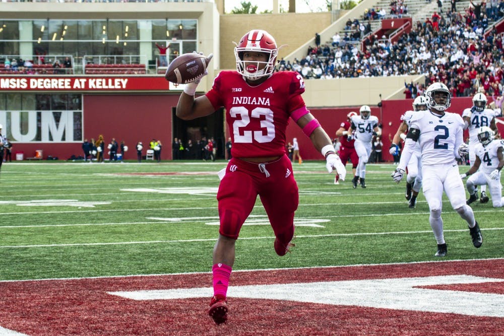 <p>Freshman running back Ronnie Walker Jr. strides into the corner of the endzone after a touchdown against Penn State on Oct. 20 at Memorial Stadium. IU will play Minnesota on Friday night.&nbsp;</p>
