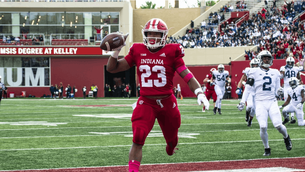 Freshman running back Ronnie Walker Jr. strides into the corner of the endzone after a touchdown against Penn State on Oct. 20 at Memorial Stadium. IU will play Minnesota on Friday night.&nbsp;