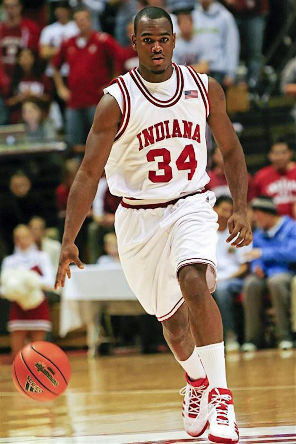 Freshman guard Malik Story brings the ball upcourt  against Cornell Nov. 30, 2008 at Assembly Hall. 