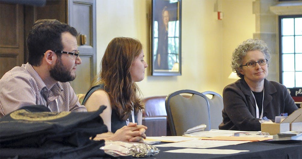 Members of the Association for Recorded Sound Collections welcome visitors to the organization's 50th Anniversary conference on Wednesday afternoon at the Indiana Memorial Union.