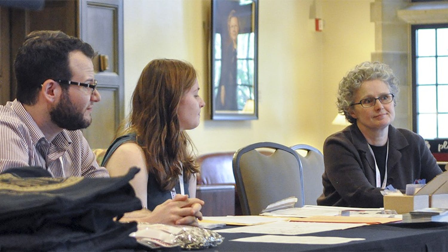 Members of the Association for Recorded Sound Collections welcome visitors to the organization's 50th Anniversary conference on Wednesday afternoon at the Indiana Memorial Union.