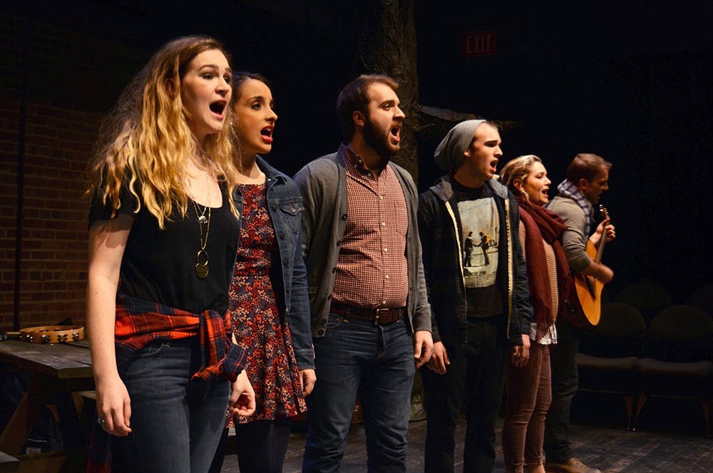 Members of University Players perform in "Fugitive Songs" on Friday in the IU Studio Theatre.