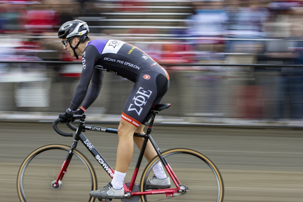 <p>A rider from Sigma Phi Epsilon rides in his team&#x27;s qualification turn during Quals on March 26, 2022, at Bill Armstrong Stadium. Several teams faulted resulting in them needing retry to qualify.</p>