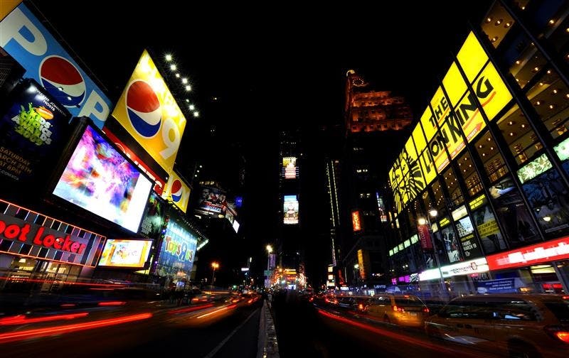 Some of the signage in Times Square is dark during a one hour call to action for climate change during World Wildlife Fund's Earth Hour 2009 on Saturday in New York.