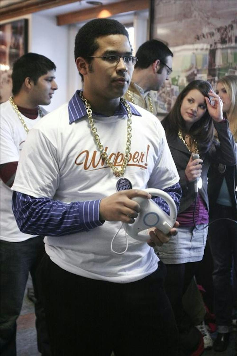 Junior Aaron Collins prepares for a time trial of Mario Kart for Wii Wednesday afternoon at the Burger King in the Indiana Memorial Union.  The Wii Tournament was an opportunity for a student to win a Wii game system for themselves and for a charity of their choice. 