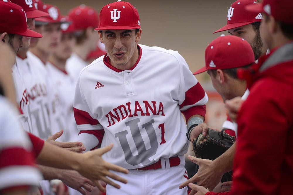 Junior shortstop Nick Ramos is introduced prior to IU's home opener against Eastern Michigan on Tuesday at Bart Kaufman Field.
