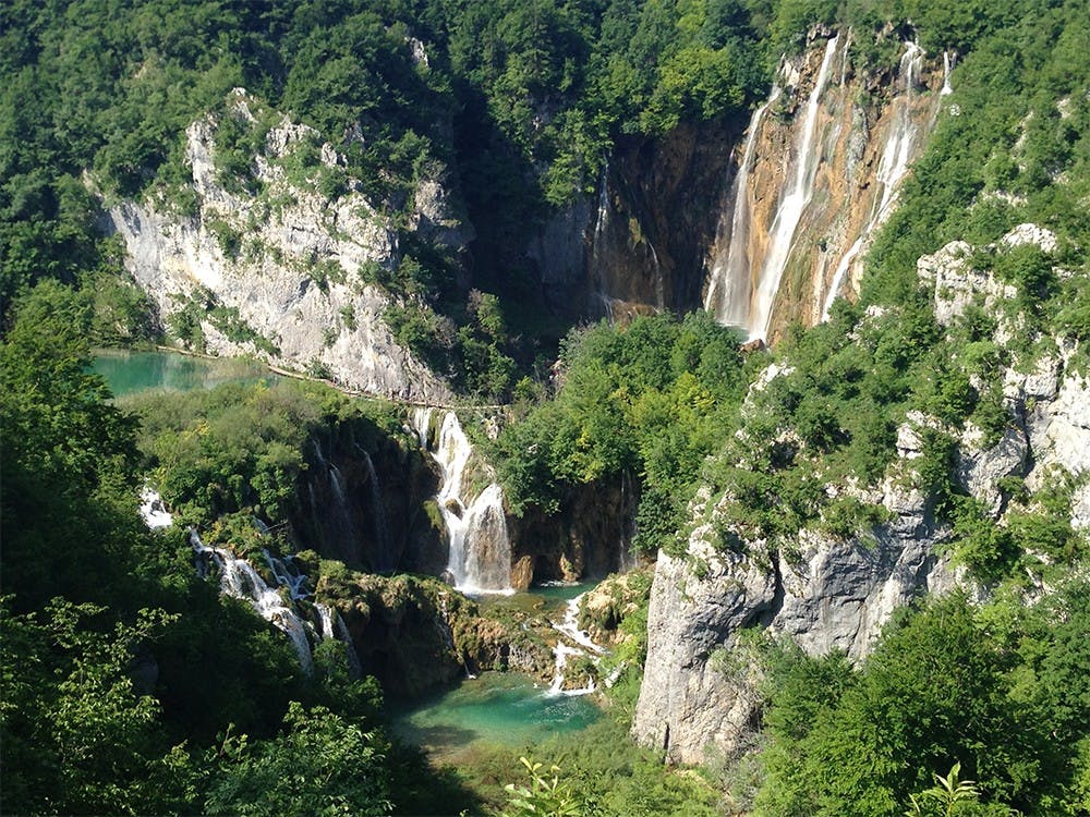 The Veliki Slap, the largest waterfall at Plitvice Lakes National Park, is 78 meters high. It is the culminating view of the five-hour hike around the park and the main attraction at Plitvice.