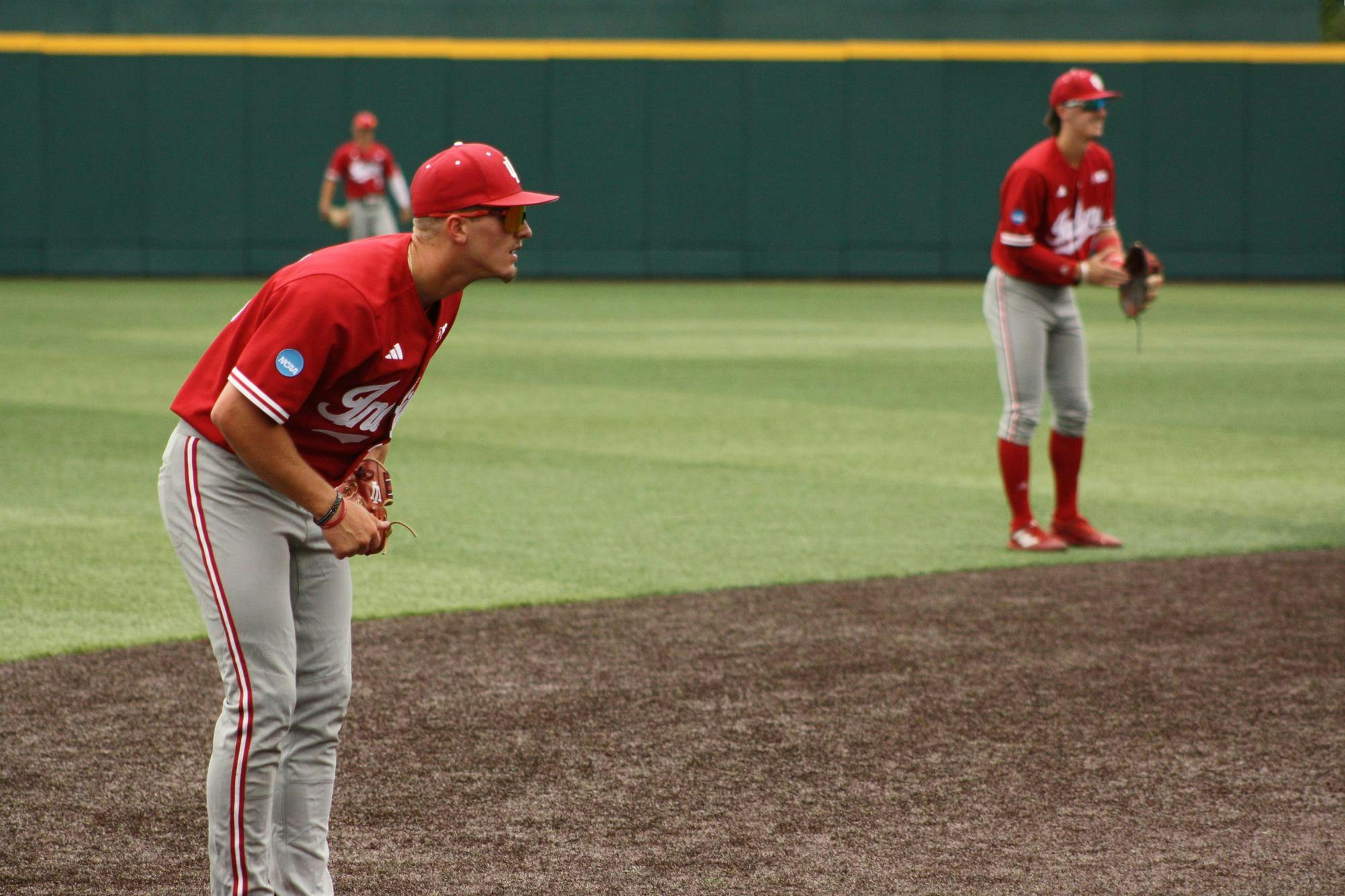 Indiana third baseman Josh Pyne patrols the infield against the University of Southern Mississippi in the Knoxville Regional on May 31. The Hoosiers defeated the Golden Eagles, 10-4.