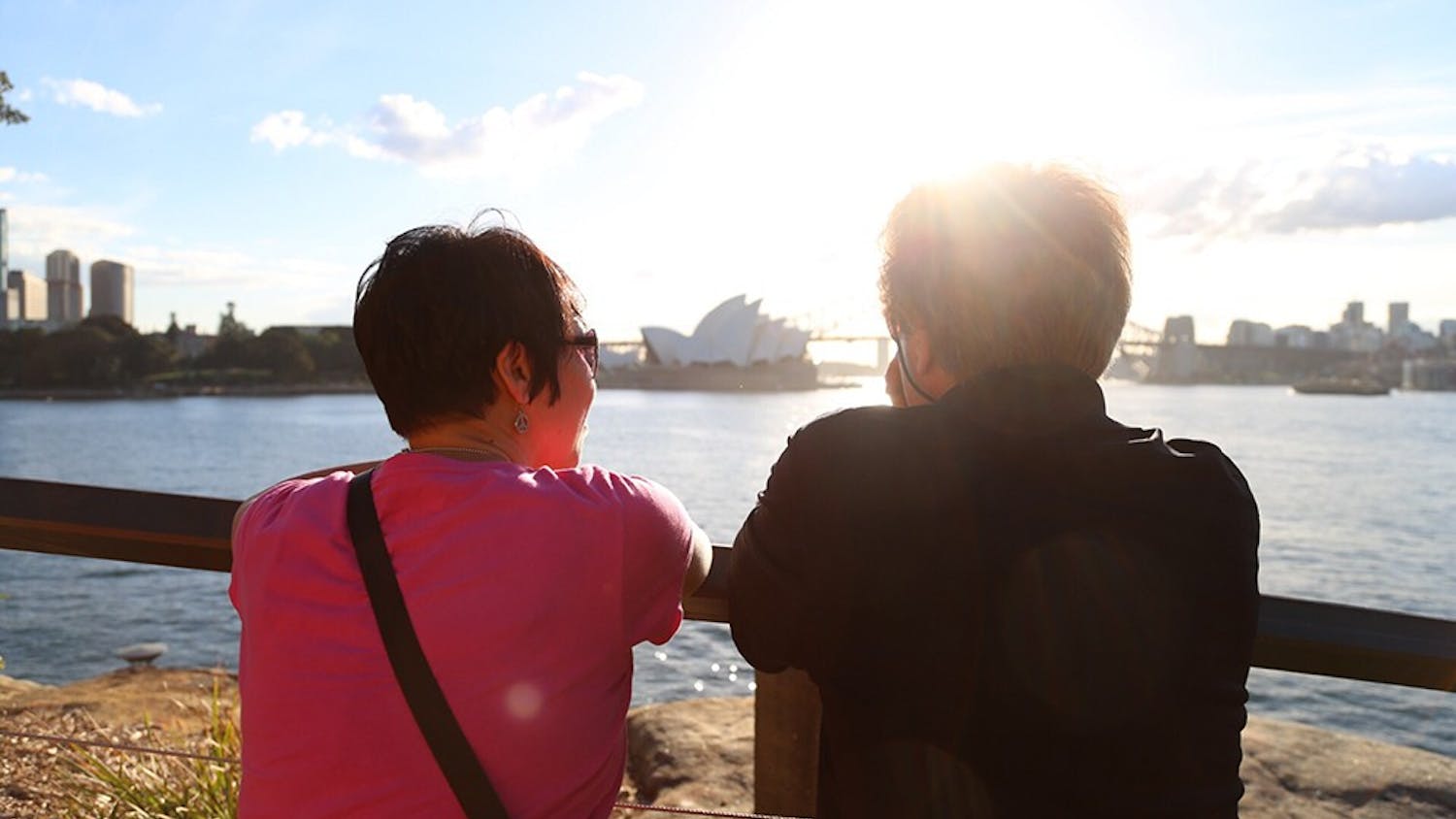 Dr. Steve Zegree and Singing Hoosiers Associate Director Ly Wilder look out towards the Sydney Opera House. The Singing Hoosiers conducted a two-week tour of Australia in May 2014. 