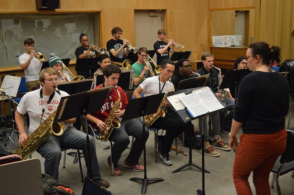 The All-Campus Jazz Ensemble and Jazz Combo rehearse their set list Monday evening in the Music Annex. The ensemble is made up of non-music majors and will perform Tuesday at 8:30 p.m. in Ford-Crawford Hall.