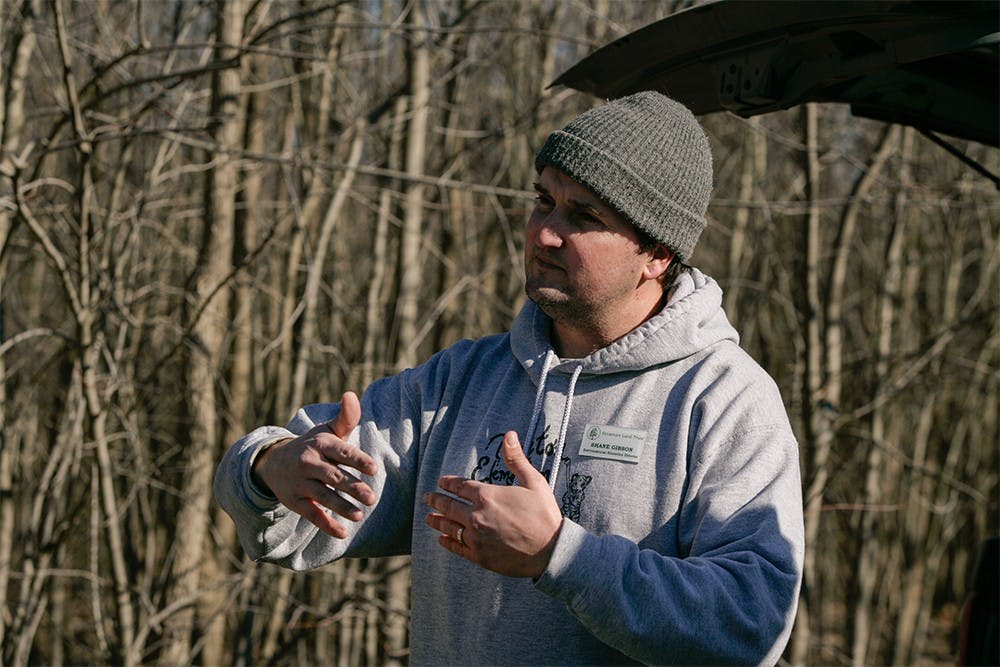 Outdoor educator Shane Gibson discusses what the silent nature walk at the Sycamore Land Trust will consit of. The walks are held around the year, with the goal of encourgaing people to enjoy the solitude of nature. 
